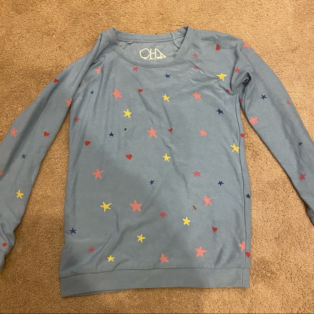 Blue with colored stars chaser kids long sleeve shirt